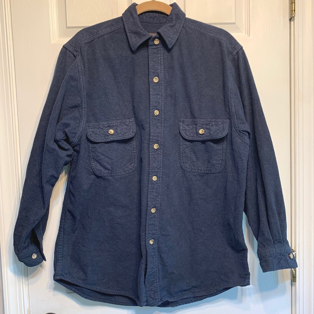 Moose Creek Flannel Shirt Medium Navy Blue Cotton Heavyweight Workwear Cabin